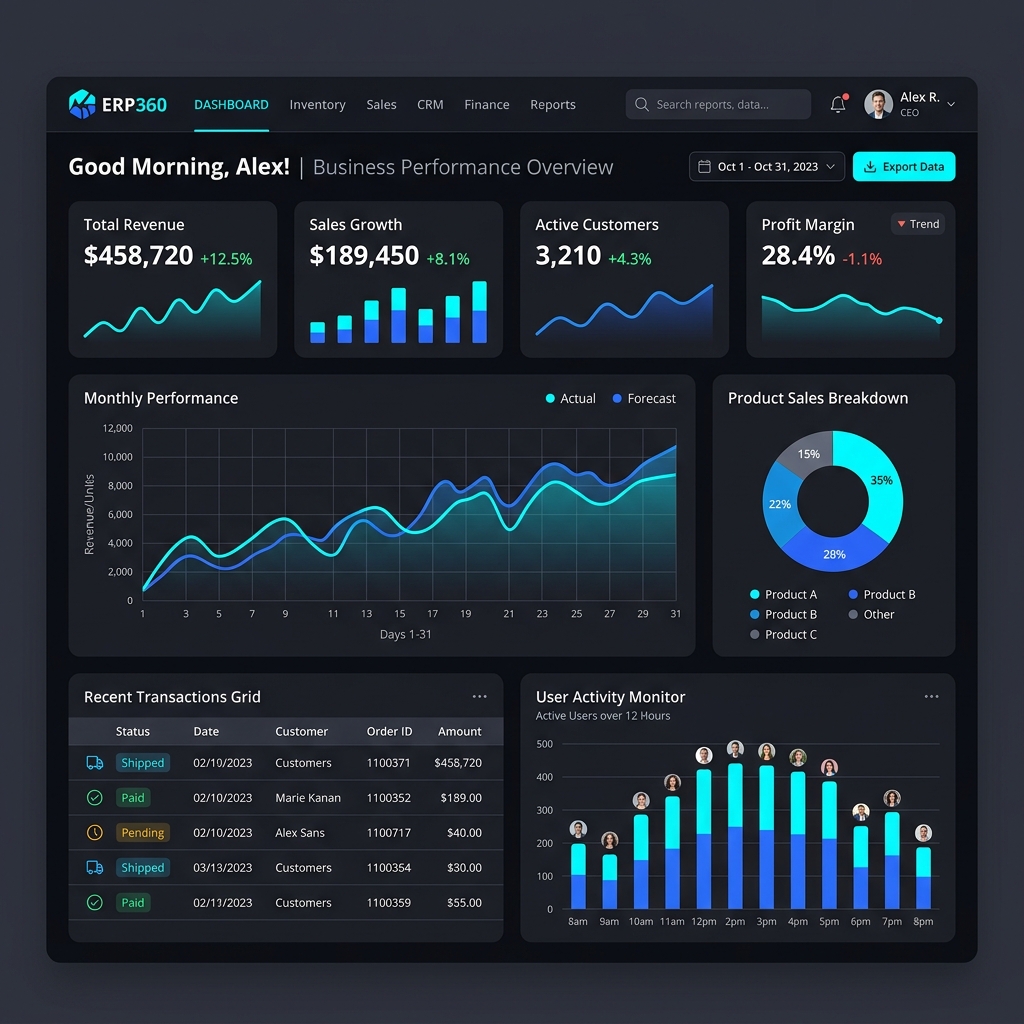 Nusataka ERP Real-time executive dashboard illustration